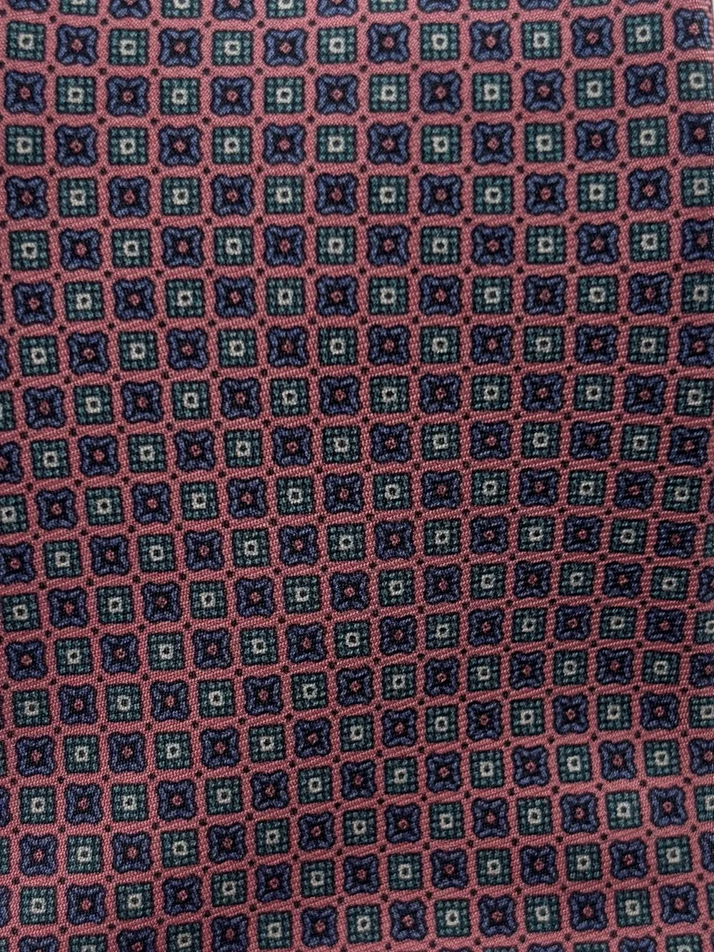 VTG Neil Martin Ancient Madder Silk Necktie Made USA Pink Blue Geometric Foulard